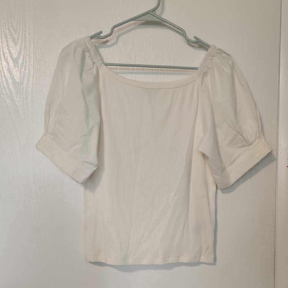 J. Crew Cream Blouse with Puff Sleeves